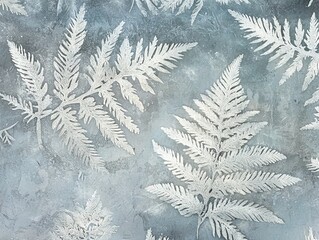Poster - Elegant Frosted Ferns with Textured Background Creating a Serene Nature-Inspired Aesthetic for Interior Design