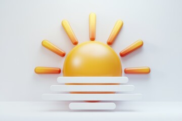 Fototapete - A minimalist 3D rendering of a sunset with a bright yellow sun and white clouds.