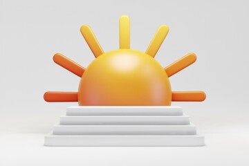 Leinwandbilder - A 3D rendering of a stylized sun rising above a white platform.