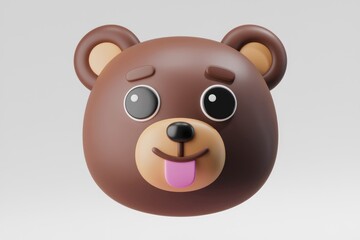 Poster - Adorable 3D brown bear emoticon with big eyes and tongue out  playful and cute.