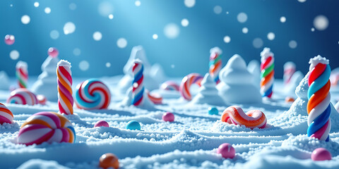 Wall Mural - Frozen Candyland - A frozen wonderland filled with frosty candy structures. backdrop background digital art crisp oilpinting minimalist sharp details funny background copyspace