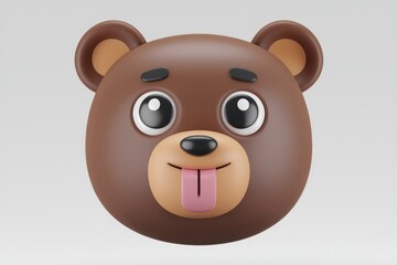 Poster - Playful brown bear emoticon with big eyes and tongue out  3D rendered.