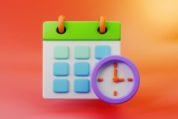 Poster - A 3D render of a calendar and clock symbolizing time management and scheduling.