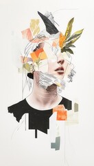 Poster - Conceptual Art Portrait Featuring Abstract Elements and Natural Imagery on a Minimalist Background