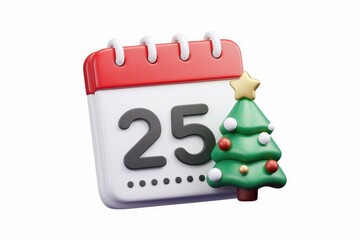 Poster - A 3D render of a calendar showing December 25th with a decorated Christmas tree.