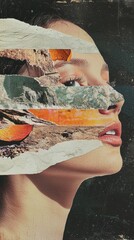 Poster - Surreal Artistic Portrait with Nature Elements Blended into Female Face Design