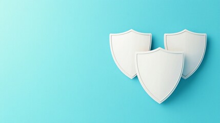Poster - Anti tracking encryption. Three blank shields on a turquoise background representing protection and security.