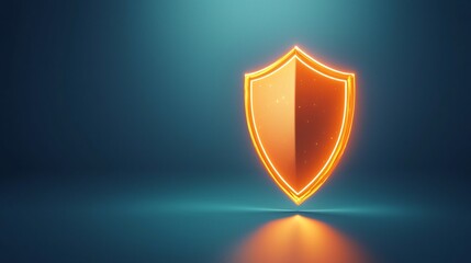 Poster - Anti tracking encryption. Glowing orange shield symbolizing protection and security on a blue background.