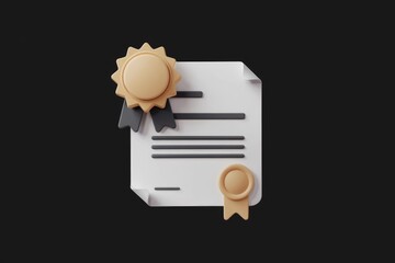Aufkleber - 3D rendering of a certificate with two awards  symbolizing achievement and recognition.