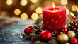 © mahamad - A red candle adorned with Christmas decorations.