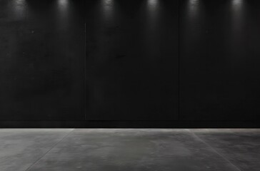 Poster - minimalistic dark background with a wooden shelf ideal for showcasing products or artwork.