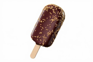 Poster - Chocolate ice cream bar covered in golden sprinkles on a wooden stick.