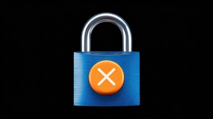 Aufkleber - Blue padlock with orange button and white 'X' symbol.