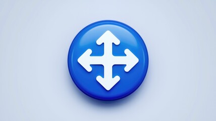 Aufkleber - Blue circular button with four white arrows symbolizing movement options.