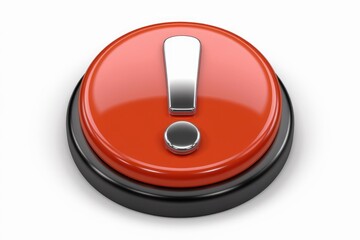 Poster - A red button with a metallic exclamation mark  signifying alert or warning.