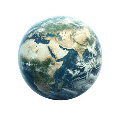 Wall Mural - Detailed blue planet with continents, oceans, and clouds isolated on white background. View from space on Earth