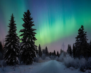 Wall Mural - Landscape with northern lights	