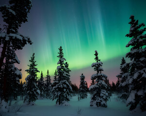 Wall Mural - Landscape with northern lights	