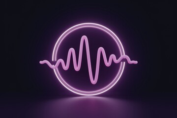 Poster - Neon pink waveform inside a circle  representing sound waves or audio frequency.