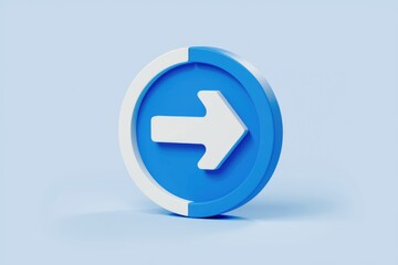 Fototapete - A 3D rendering of a circular blue and white right arrow icon.