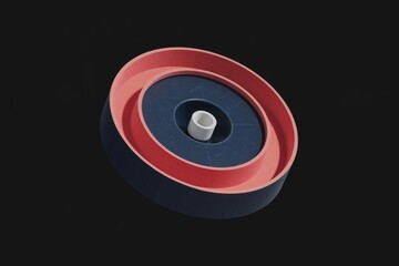 Poster - Abstract 3D rendering of a circular object with concentric rings in dark blue and coral.