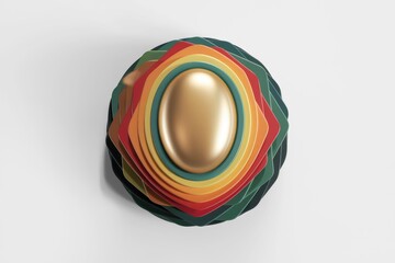 Fototapete - Layered geometric shapes in vibrant colors  featuring a central gold element.
