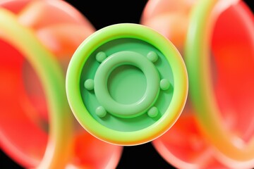 Leinwandbilder - Vibrant green and yellow 3D object against blurred background.