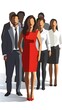 © Peter - A group of business people standing, with one woman in a red dress as the leader