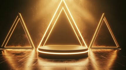 Poster - Stylish 3D Podium Design in Large Empty Area with Framed Geometry