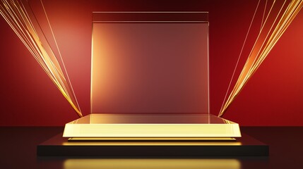Poster - Stylish 3D Podium in Large Empty Area with Framed Background and Lights