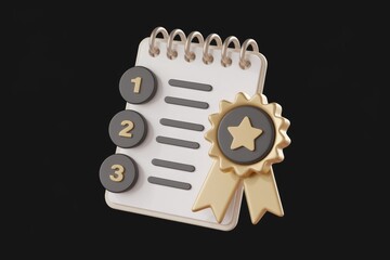 Aufkleber - 3D rendered checklist notepad with a gold award  symbolizing achievement and top performance.