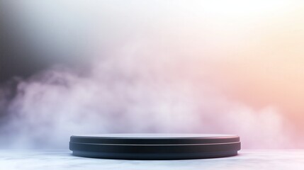 Poster - Sleek 3D Podium in Large Empty Area with Soft Fog and Ambient Light