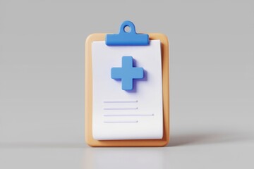 Poster - Medical clipboard with a blue cross  symbolizing healthcare records.