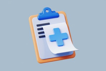 Poster - 3D rendering of a clipboard with a medical cross  symbolizing healthcare records or forms.