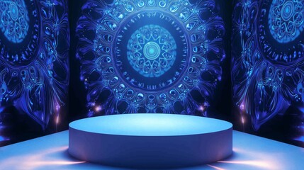 Poster - Sleek 3D Podium Design with Ample Empty Space in Blue Surroundings