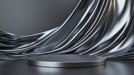 Poster - Modern 3D Podium Surrounded by Ample Empty Space with Draped Fabric