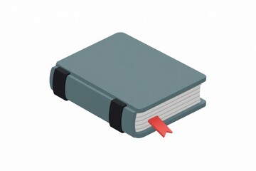 Poster - A closed teal book with a red bookmark  illustrated in an isometric view.