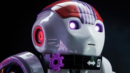 Poster - A close up view of a futuristic robot's head  showcasing its sleek design and glowing eyes.