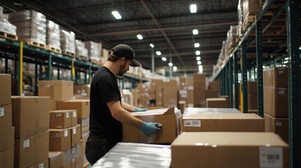 Poster - warehouse operations box handling industrial setting action photography logistics environment side v