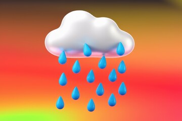 Poster - A 3D rendering of a fluffy white cloud releasing multiple teardrops of rain.