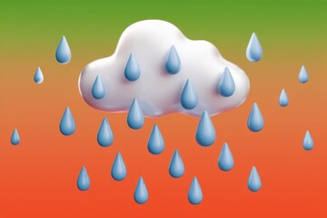 Poster - 3D rendering of white cloud raining blue drops on colorful background.
