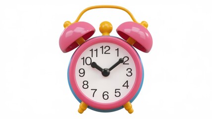 Fototapete - A vibrant pink and blue alarm clock with yellow accents  displaying the time.