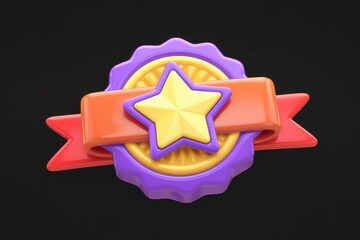 Poster - A 3D rendered badge with a star and ribbon  symbolizes achievement  success  and excellence.