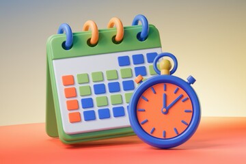 Leinwandbilder - A 3D rendering of a calendar and stopwatch symbolizes time management and scheduling.