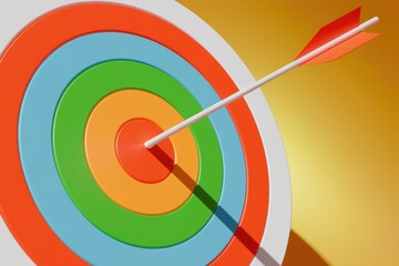 Poster - An arrow hitting the bullseye of a colorful target  symbolizing success and achieving goals.