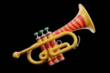 Poster - A vibrant yellow and red striped trumpet  a cheerful musical instrument.