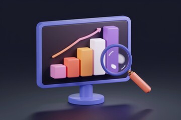 Poster - Analyzing growth with magnified bar graph on computer monitor.