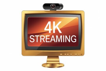 Aufkleber - Gold computer monitor displaying 4K streaming with a webcam on top.