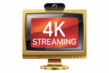Aufkleber - Gold computer monitor displays 4K streaming with a webcam on top.