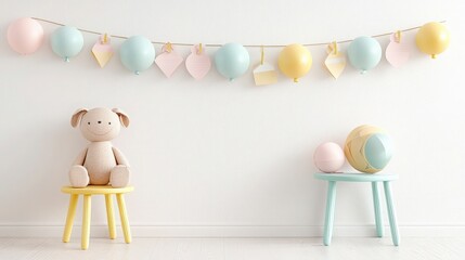 Wall Mural - Pastel Balloons and Toys in a Child's Room